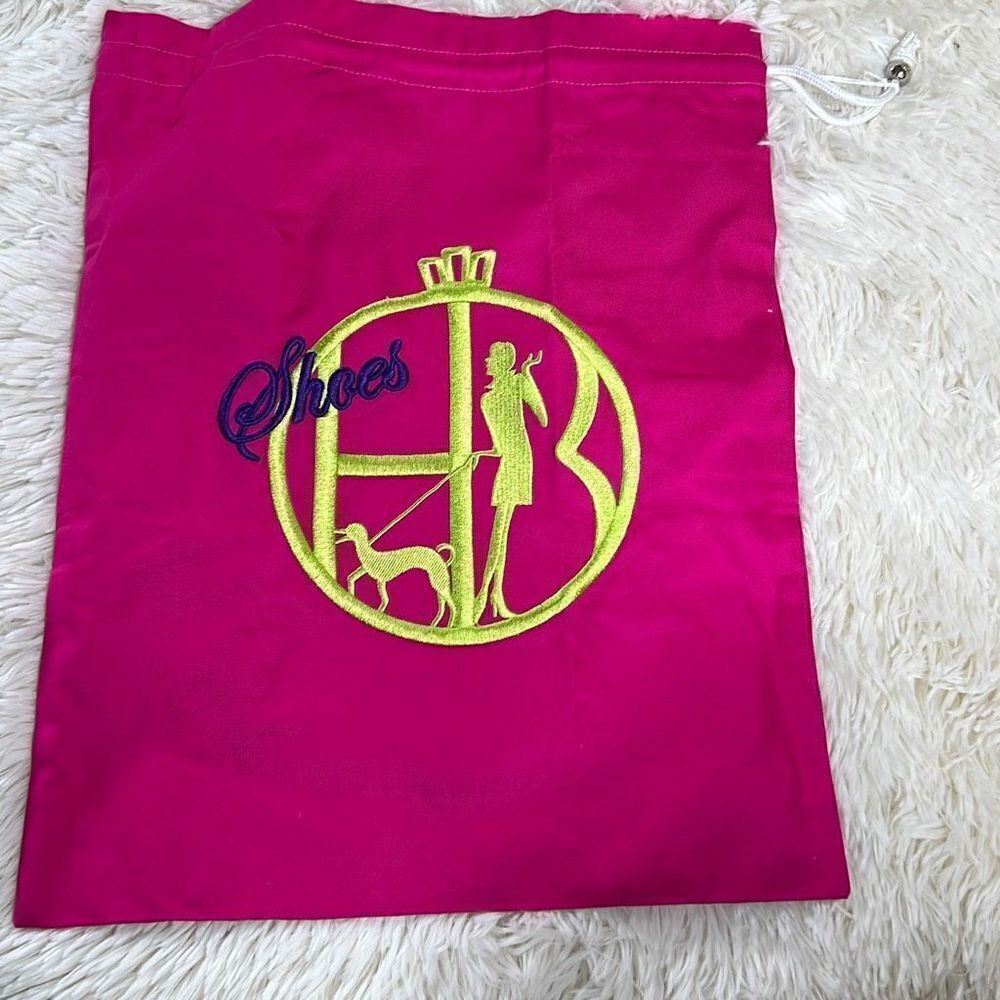 Henri Bendel Embroidered Shoe Accessory Dust/Travel Drawstring Bag Fuschia Pink